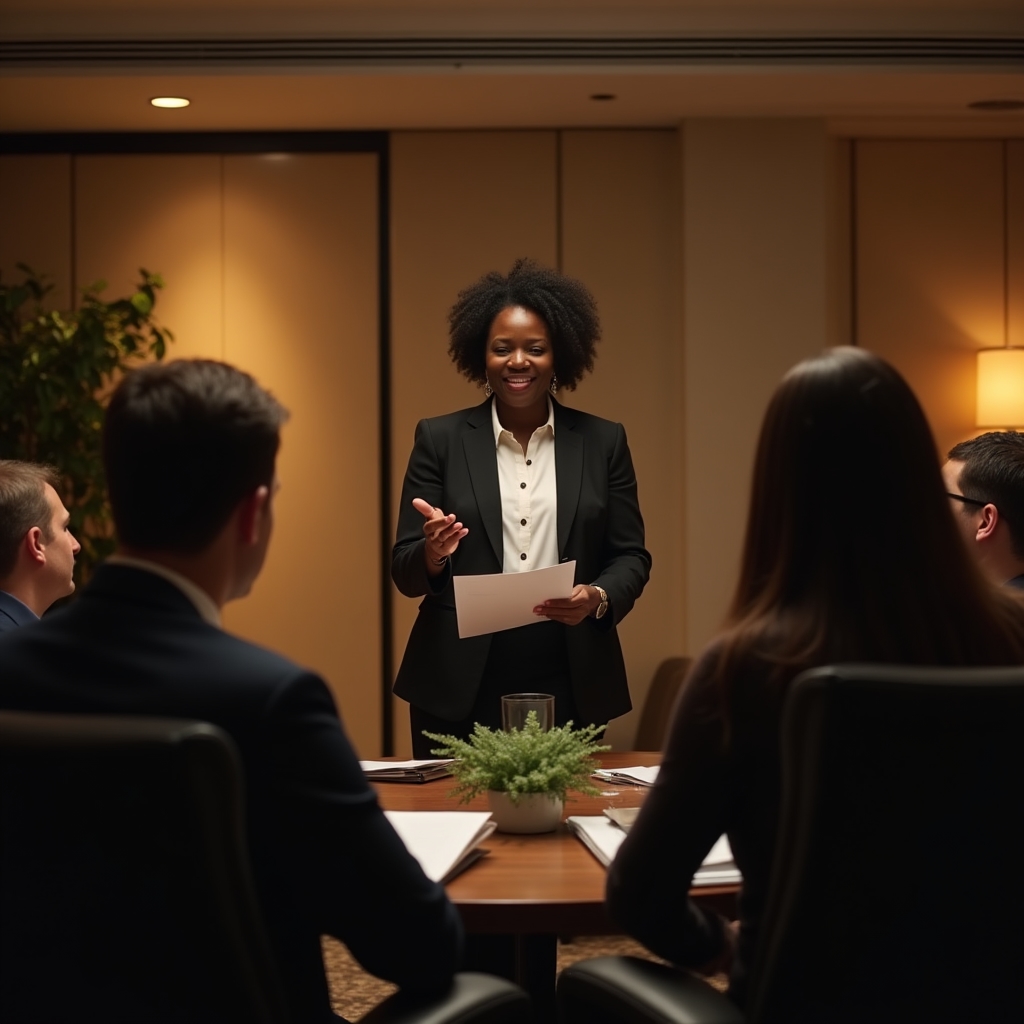 Profesionist independent prezentând o propunere unui client